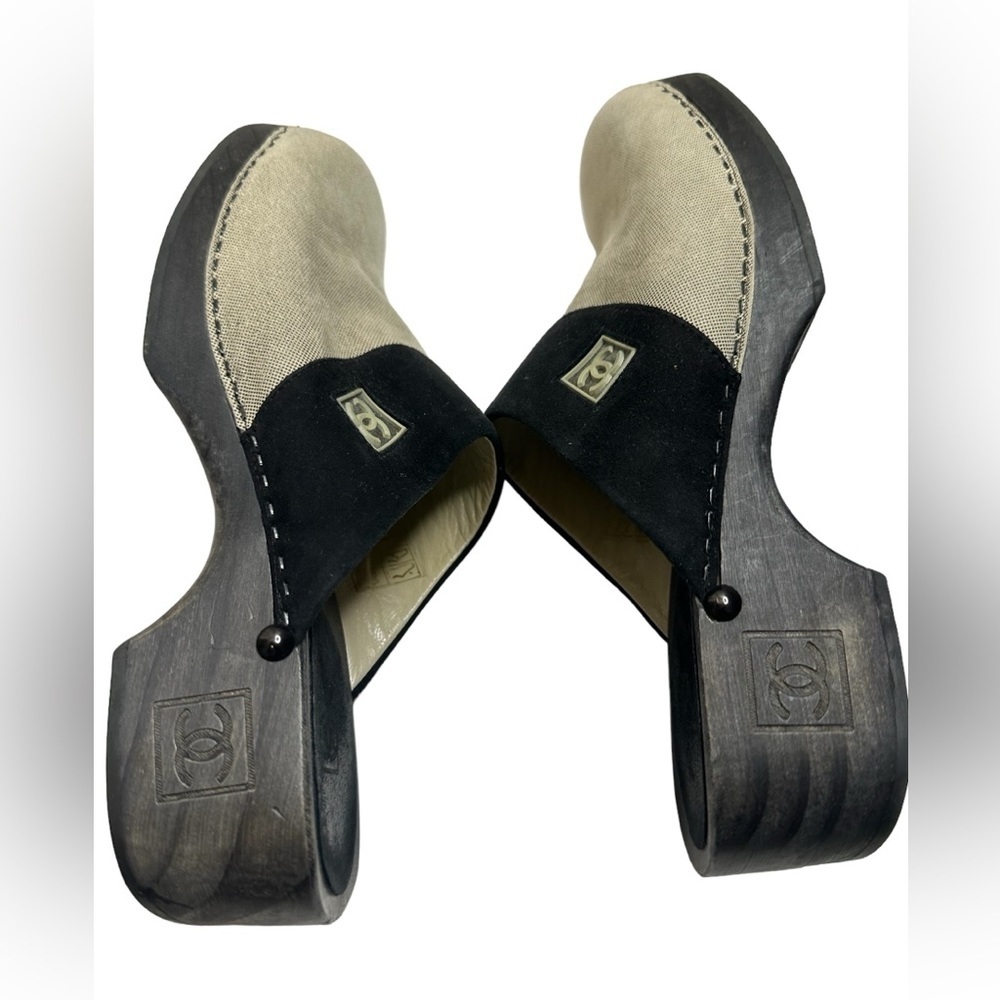 CHANEL Authentic Sports Line Sabot Sandals BeigexBlack COCO mark Women - Picture 7 of 16